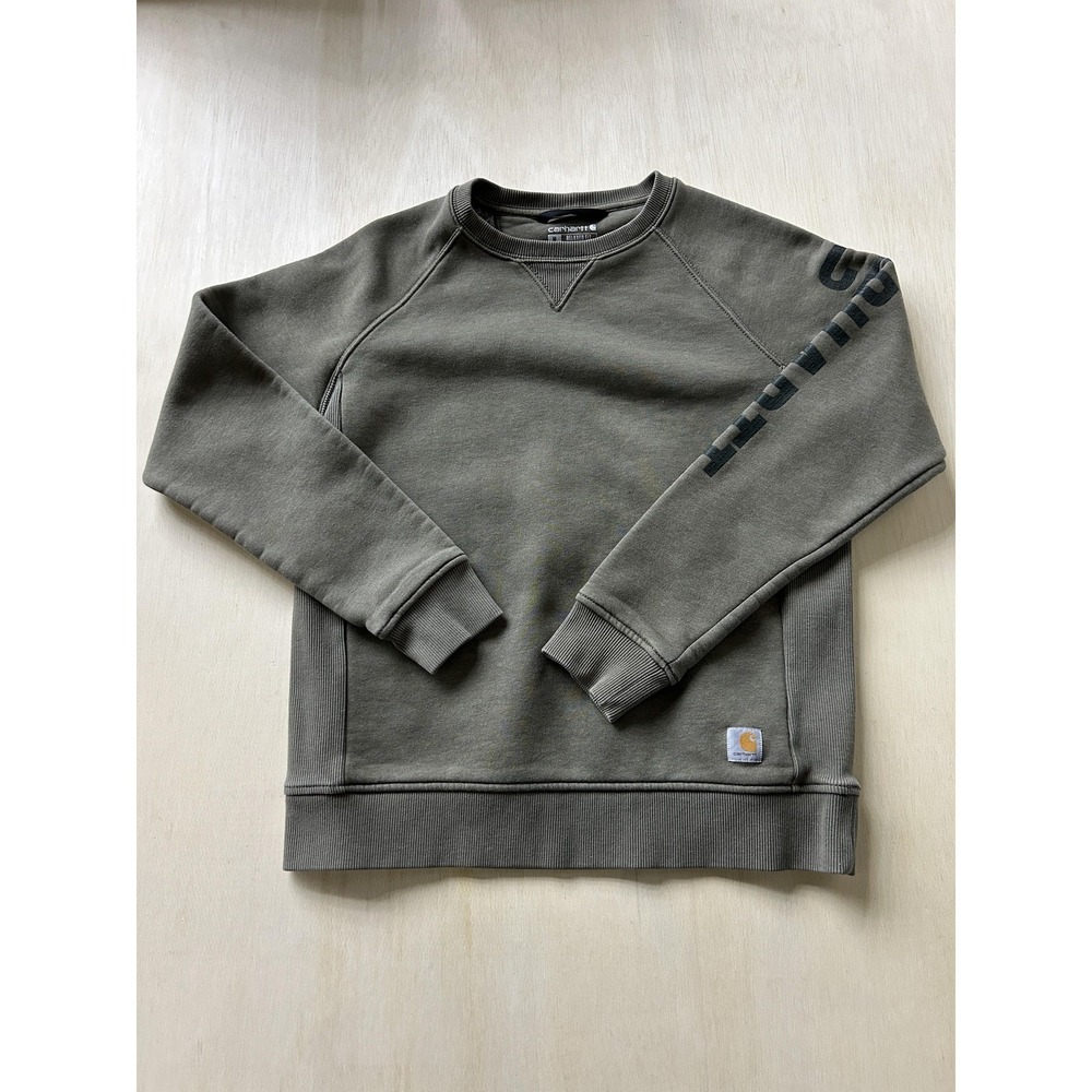 Carhartt Sweatshirt Youth 9-10 Green Logo Fleece Crewneck Pullover Relaxed‎ Fit